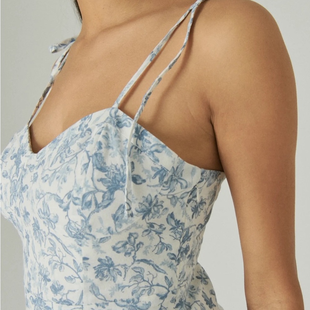Lucky Brand Blue and Gray Spaghetti Strap Slip Midi Dress wedding guest Italy - Picture 3 of 12
